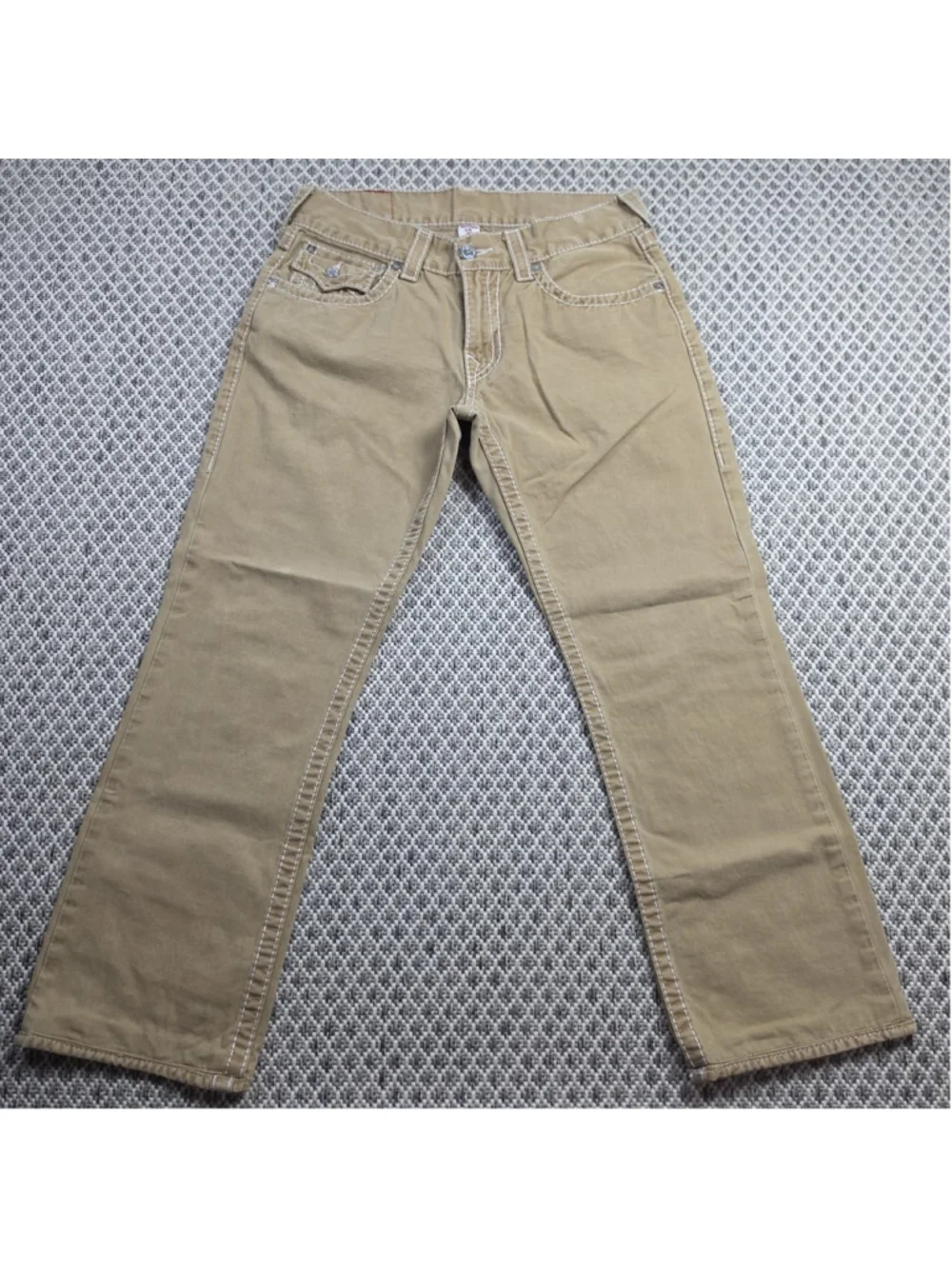 True Religion World Tour Natural Big T Straight Flap Jeans Men’s 31 Khaki Y2K